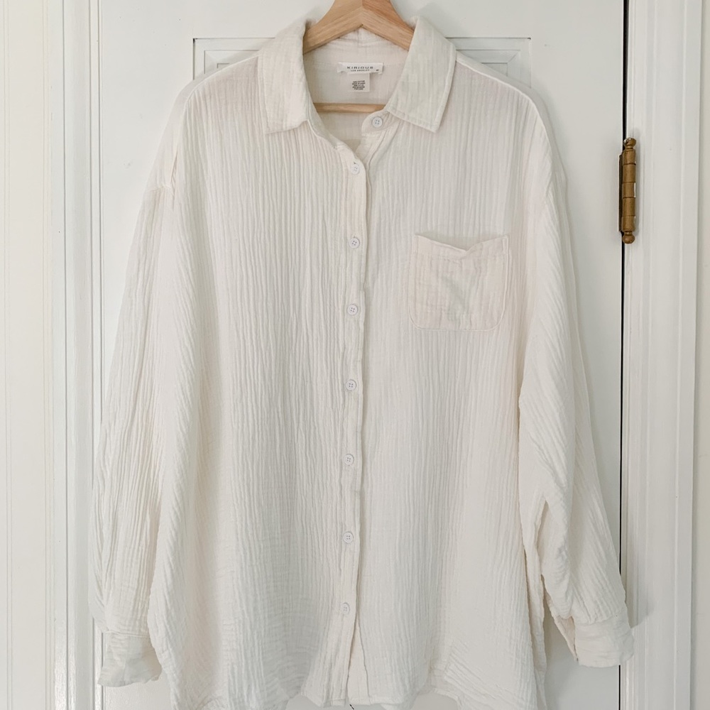 Textured cotton gauze top